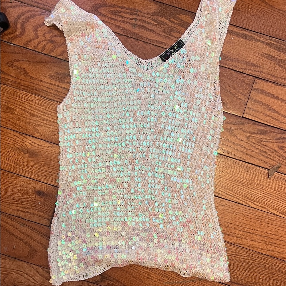 Iridescent Sequin Knit Tank Top - Women's Cream